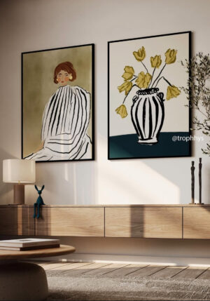 Teal vase Set of 2 Canvas